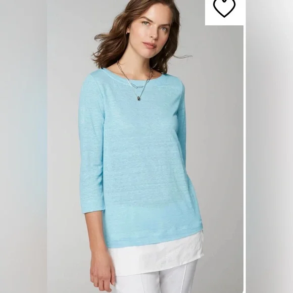 J. Jill Layered Hem Linen Tunic Clear Sky Blue Women’s XS NWT - Picture 1 of 5
